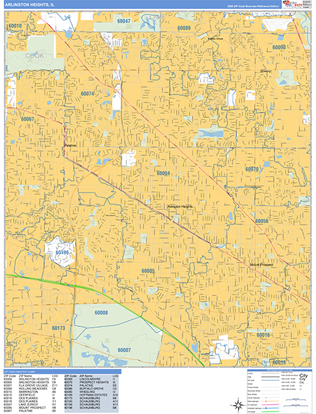 Arlington Heights City Wall Map Basic Style